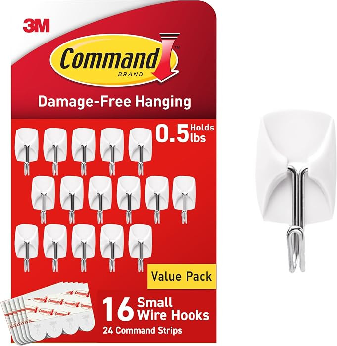 Command Small Wire Toggle Hooks, 16 Hooks and 24 Strips, Damage-Free Hanging Wall Hook with Adhes... | Amazon (US)