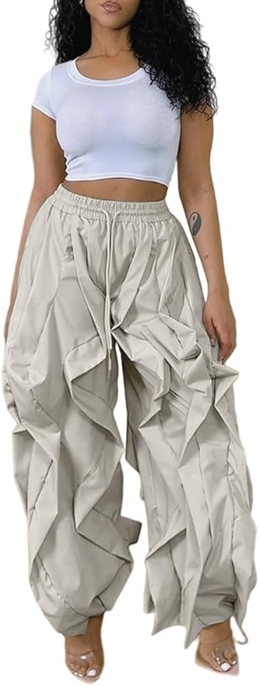 knowfashionstyle Cargo Pants for Women Baggy Loose Fit Y2K Casual Pant Drawstring Wide Leg Street... | Amazon (US)