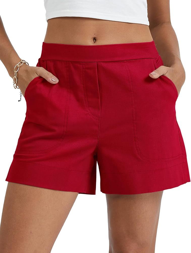 Micoson Linen Shorts for Women Casual Comfy Shorts Summer Trendy Mid Waisted Short with Pockets 2... | Amazon (US)