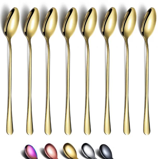ReaNea Gold Iced Tea Spoon Stainless Steel Long Handle Mixing Stirring Latte Cocktail   Pack of 8... | Walmart (US)