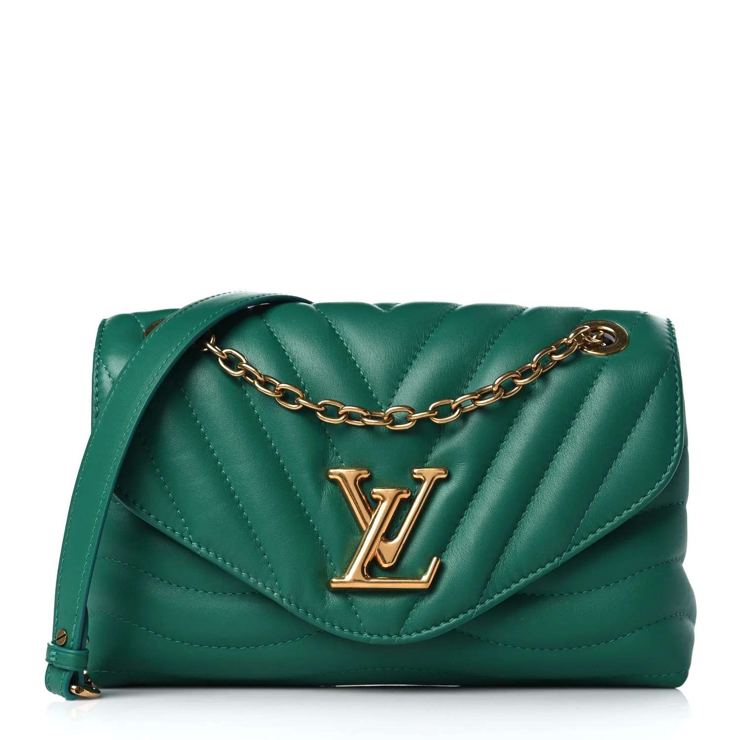 Calfskin New Wave Chain Bag MM Emerald | FASHIONPHILE (US)