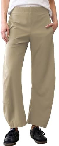 SeeLuNa Women Barrel Travel Pants Elastic Waistband Tapered Leg Baggy Mid Rise Work Trousers Loun... | Amazon (US)