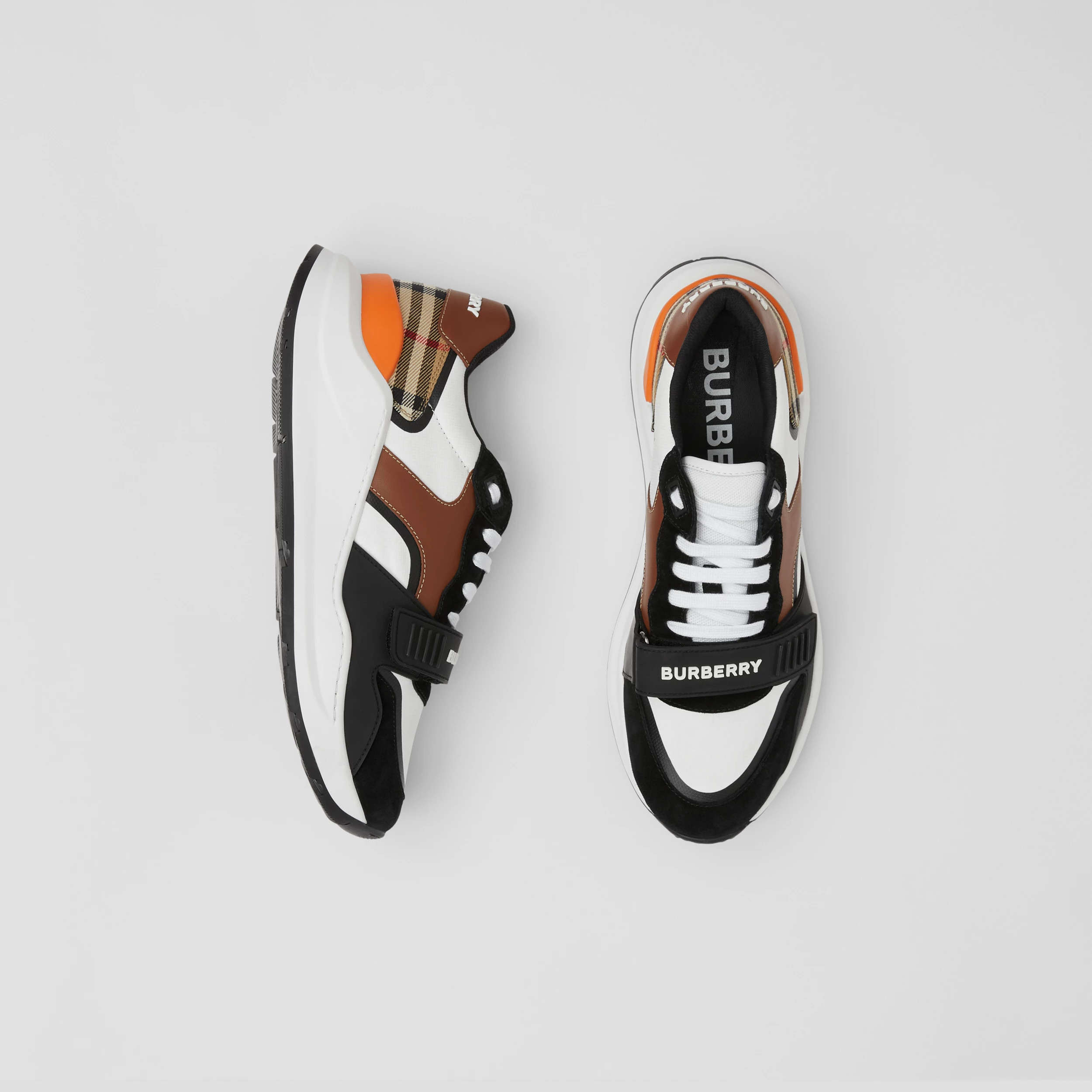 Leather, Suede and Vintage Check Sneakers in Black/archive Beige - Women | Burberry United Kingdo... | Burberry (UK)
