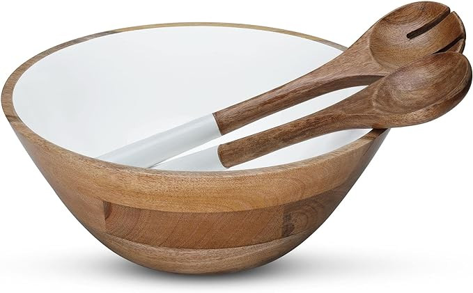 Folkulture Salad Bowls or Wooden Bowls with Salad Servers, Large Serving Bowl or Fruit Bowl, Wood... | Amazon (US)