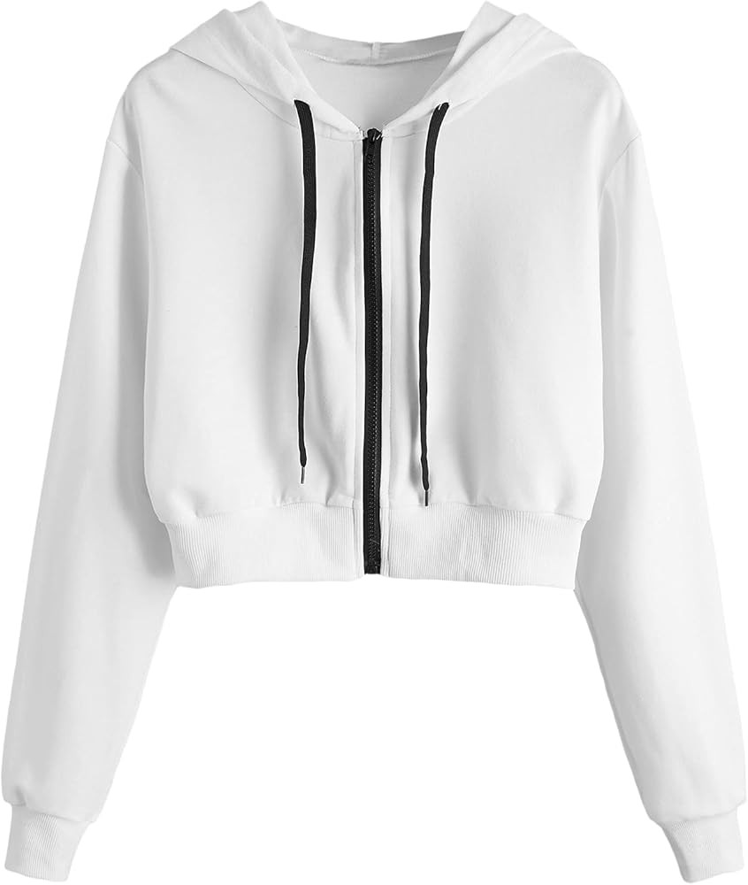 MakeMeChic Women's Crop Zip Up Hoodie Drawstring Sweatshirt | Amazon (US)