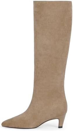 Modatope Knee High Boots Women Square Toe Kitten Heel Tall Boots Womens Fashion Long Boots | Amazon (US)