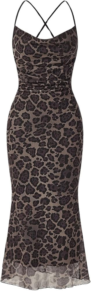 Floerns Women's Spaghetti Strap Cowl Neck Long Slip Satin Silk Midi Dress | Amazon (US)