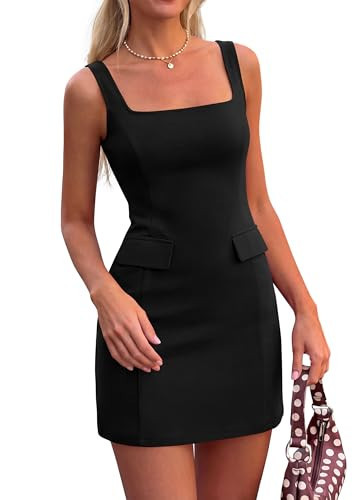 PRETTYGARDEN Womens Summer Sleeveless Mini Dress Square Neck A Line Short Cocktail Party Dresses Trendy 2026 Spring Clothes (Black,Small) | Amazon (US)