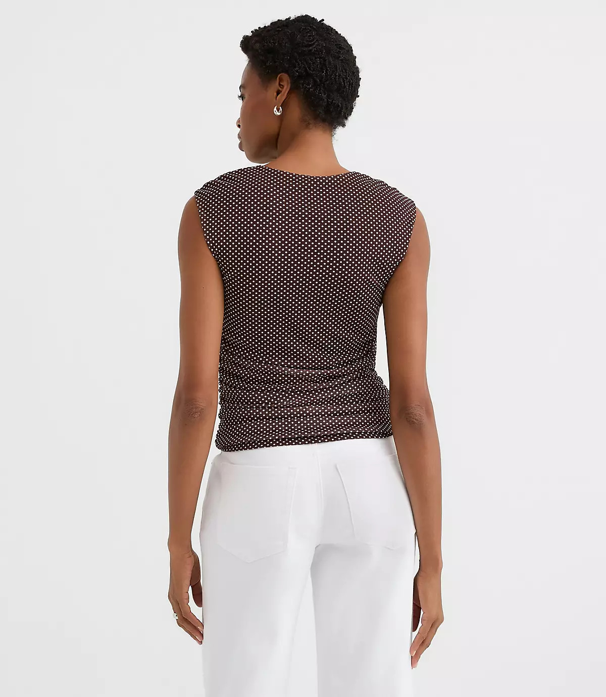 Pindot Mesh Ruched Square Neck Top | LOFT