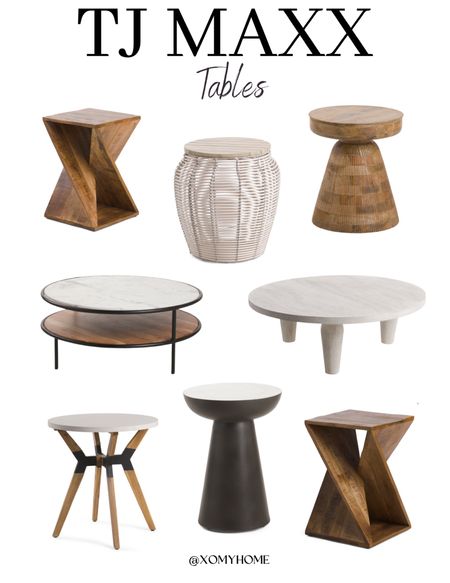 TJ Maxx Tables: outdoor acacia table, outdoor table, solid mango wood table, rimmed side table, marble top and iron side table, wood marble round coffee table, sandblasted solid mango wood coffee table. 

#LTKhome #LTKstyletip