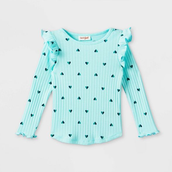 Toddler Girls' Heart Rib Long Sleeve T-Shirt - Cat & Jack™ Light Blue | Target