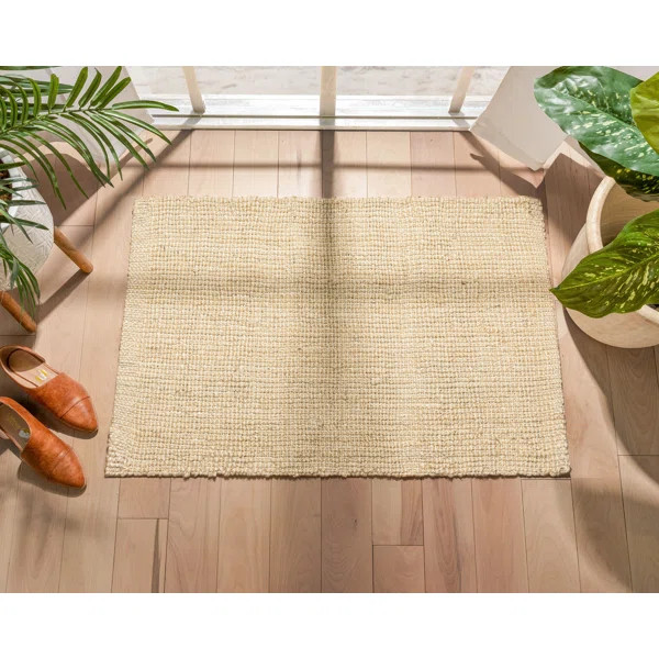 Lani Well Woven Boucle Hand-Woven Jute Rug Farmhouse Solid Pattern Off-White Chunky-Textured Rug | Wayfair North America