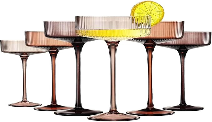 Khen Venus Colors 6 Pcs Ribbed Coupe Glasses, 10 oz Vintage Coupe Glass Set, Unique Martini Glass... | Amazon (US)
