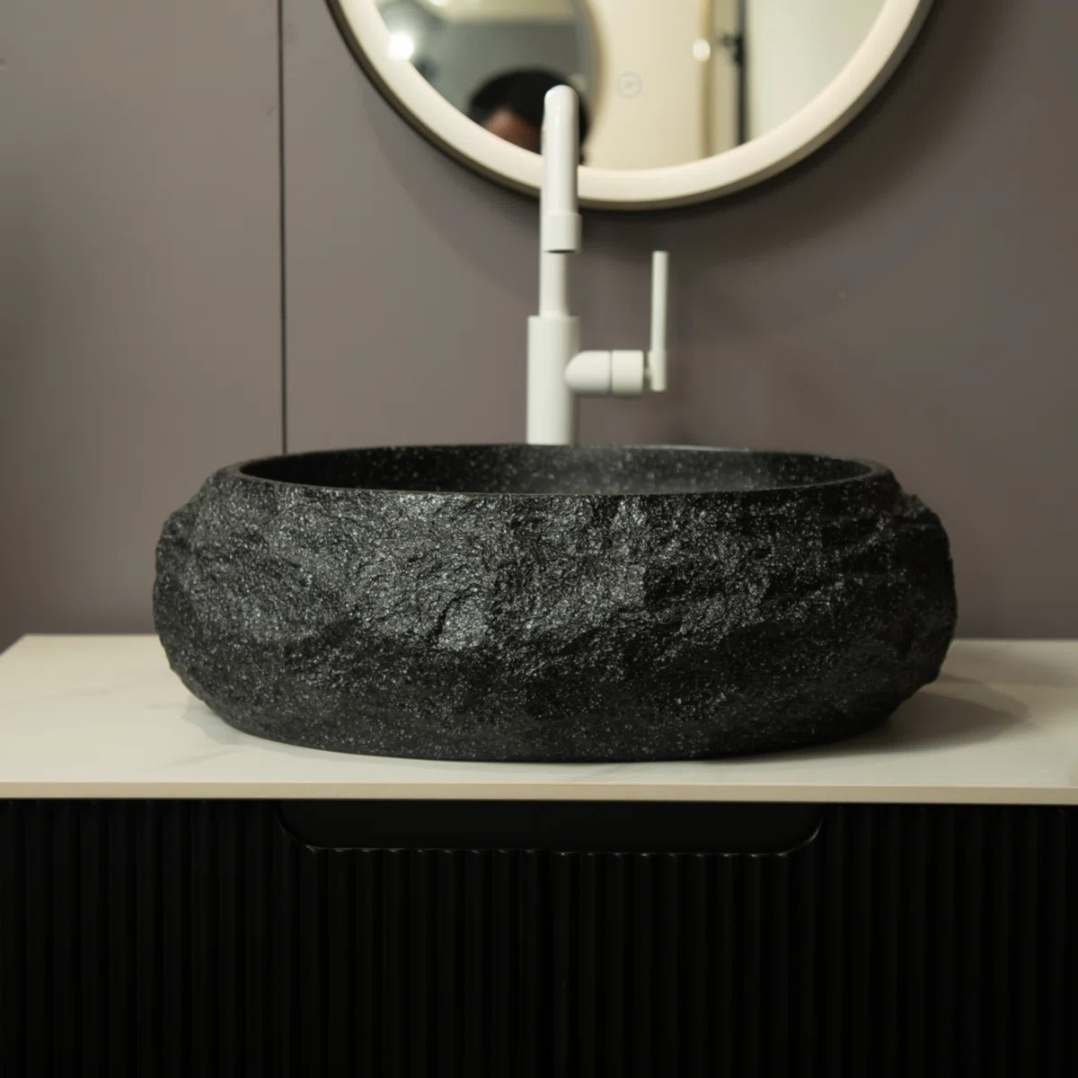 18'' Dark Gray Irregular Oval Resin Vessel Bathroom Sink With Stone Pattern, Artistic Style, No F... | Wayfair North America