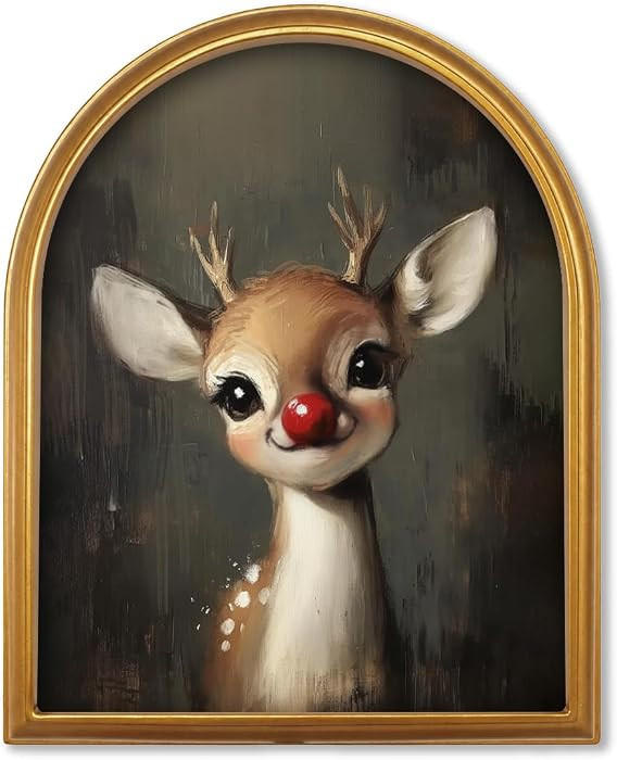 TwoDays Vintage Christmas Reindeer 11" x 13.8" Gold Arched Framed Wall Art | Amazon (US)