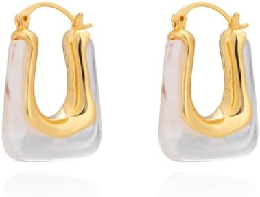 Milan Chiva 14K Gold Acrylic Rectangle Clear Earrings for Women, Plated Chunky Earrings Geometric... | Amazon (US)