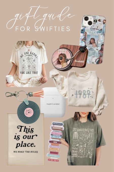 Gift guide for the swifties! Taylor swift t shirts, sweatshirts, Taylor swift keychains, air pod cases, iPhone cases and Taylor Swift posters. 

#LTKfindsunder50 #LTKHoliday #LTKGiftGuide