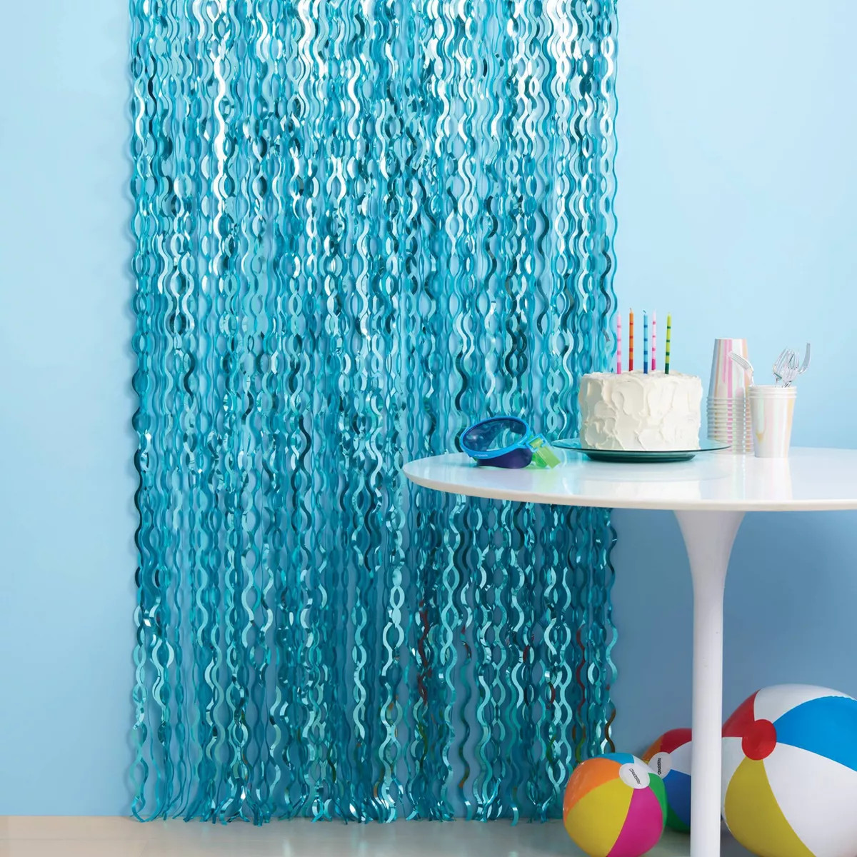Wavy Tinsel Fringe Party Backdrop Decoration Teal Blue - Spritz\u2122 | Target