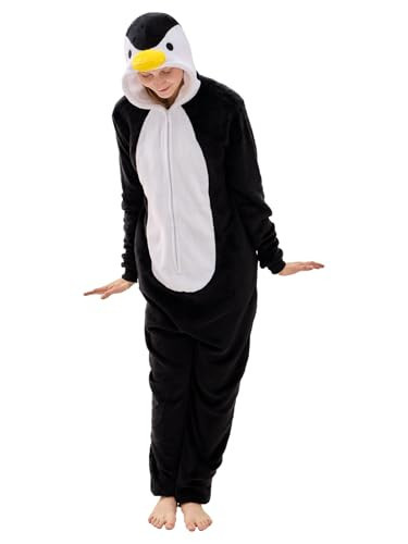 JUOLOET Unisex Adult Onesie Pajamas Penguin Animal One Piece Snug Fit Halloween Costume Sleepwear Homewear （Penguin,Medium） | Amazon (US)