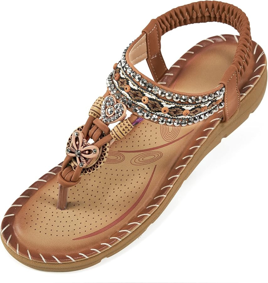 Aomigoct Sandals Women Flat Shoes: Dressy Summer Bohemian Flats Shoes for Women Sandals Comfortab... | Amazon (US)
