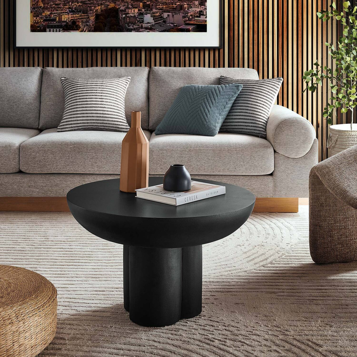Caspian Round Concrete Coffee Table by Modway - Black | Best Buy U.S.