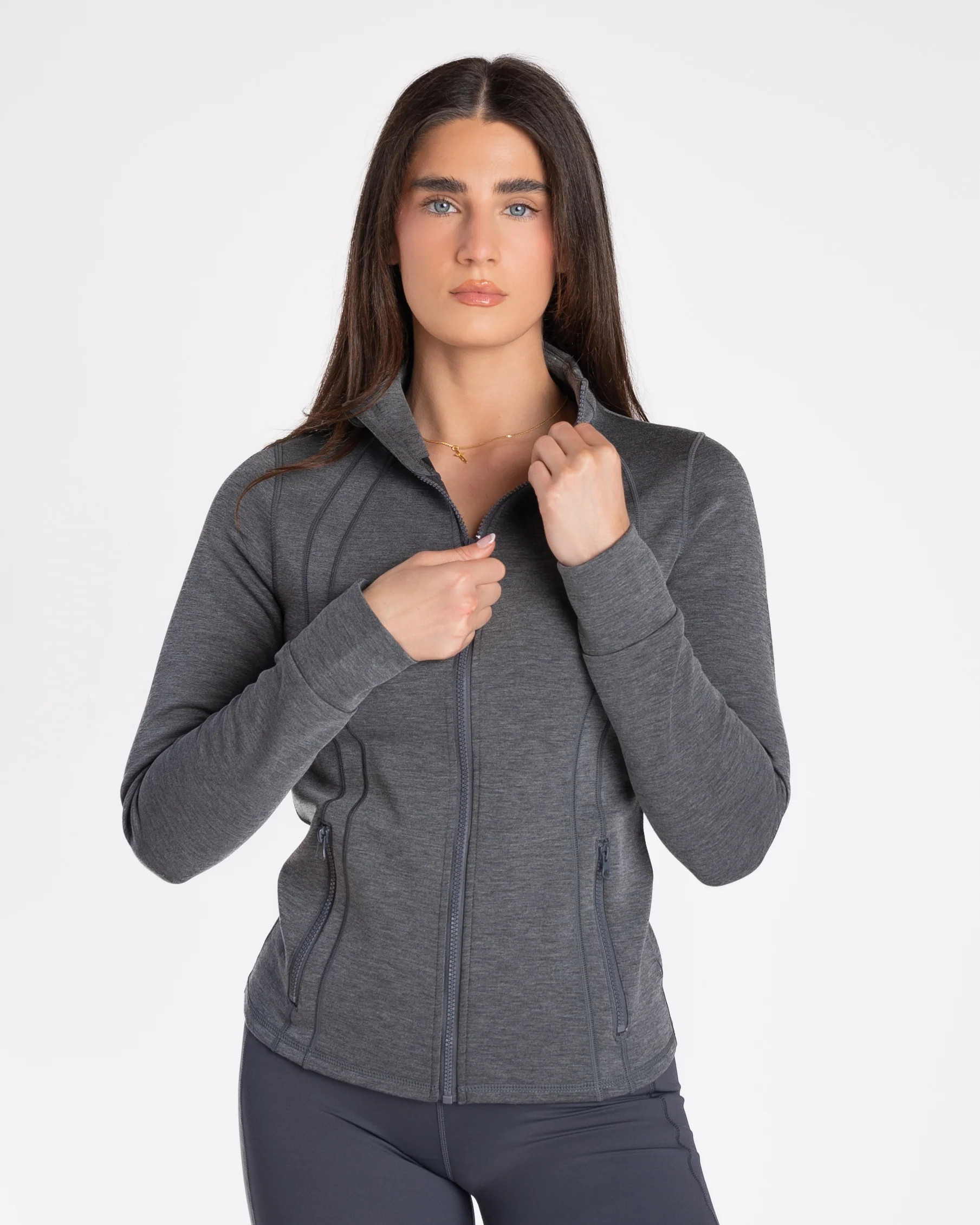 Full Zip Soft Scuba Jacket - Heathered Magnet | Senita Athletics