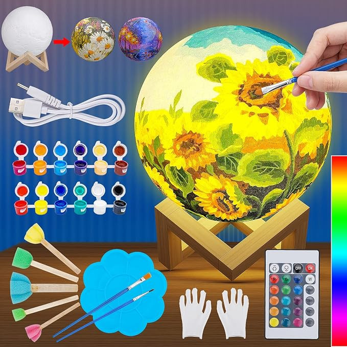 Balkwan Paint Your Own Moon Lamp Kit Rechargeable, DIY 3D Moon Night Light Arts and Crafts for Gi... | Amazon (US)