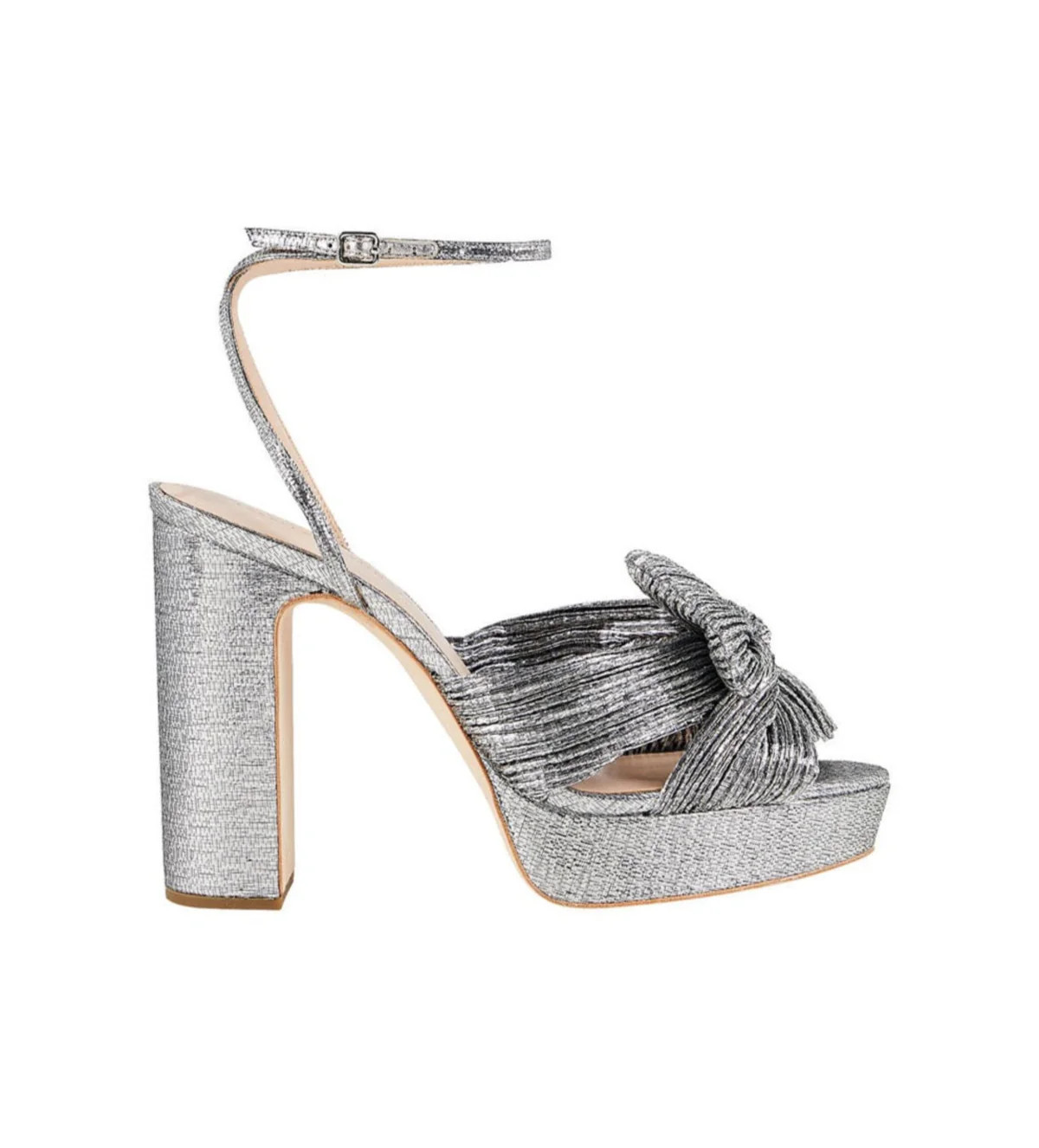 Natalia Platform Bow Heel in Dark Silver Lamé | Over The Moon