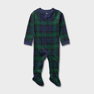 Baby Plaid Ribbed Holiday Matching Family Footed Pajamas - Wondershop™ Green | Target