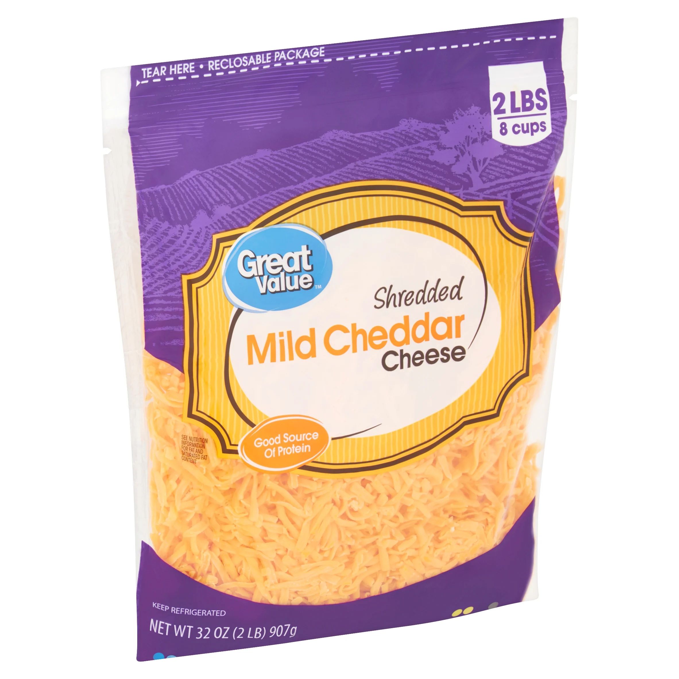 Great Value Shredded Mild Cheddar Cheese, 32 oz | Walmart (US)