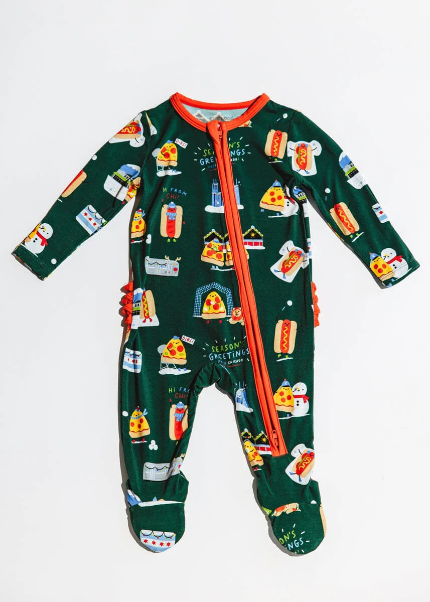 Season's Greetings From Chicago Ruffle Footie | Alice & Wonder