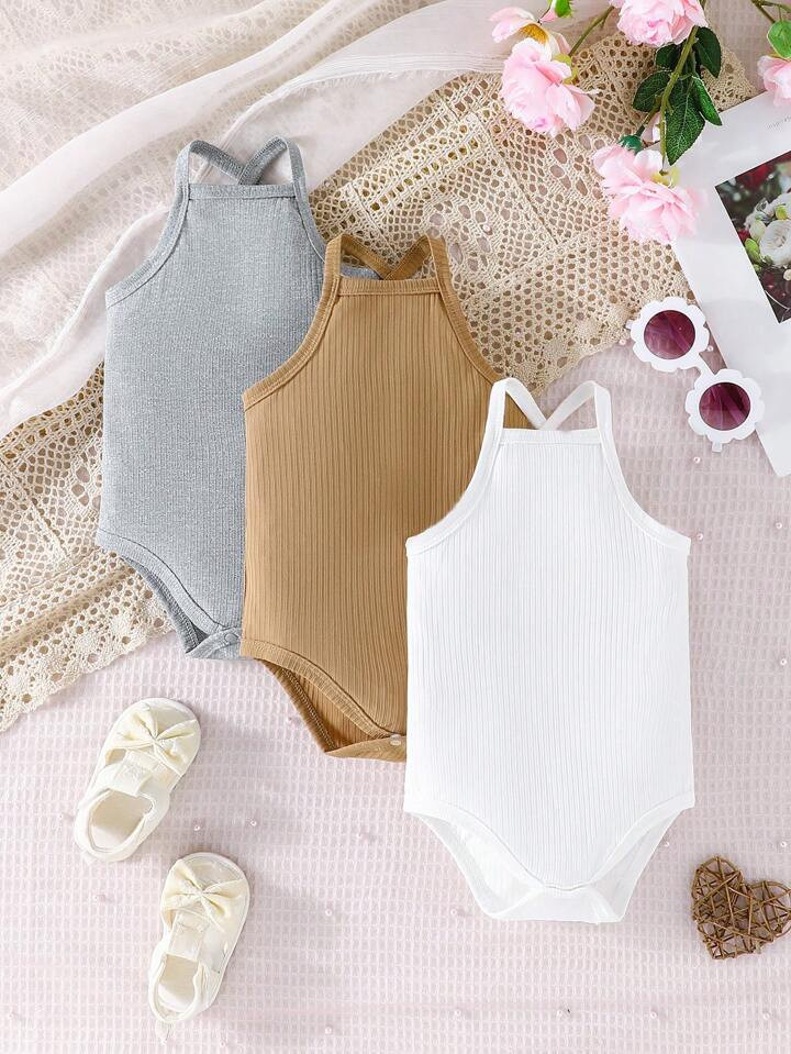 Baby Girl 3pcs Ribbed Knit Cami Bodysuit | SHEIN