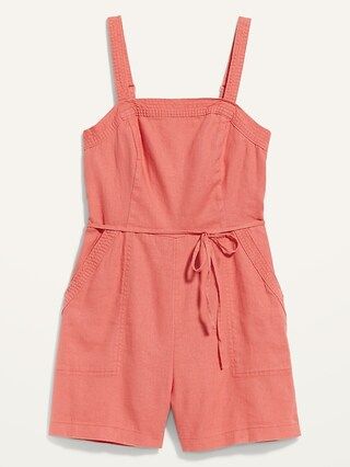 Sleeveless Waist-Defined Linen-Blend Utility Romper for Women -- 3.5-inch inseam | Old Navy (US)