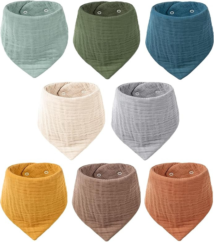 Konssy Muslin Baby Bibs 8 Pack Baby Bandana Drool Bibs 100% Cotton for Unisex Baby, 8 Solid Color... | Amazon (US)