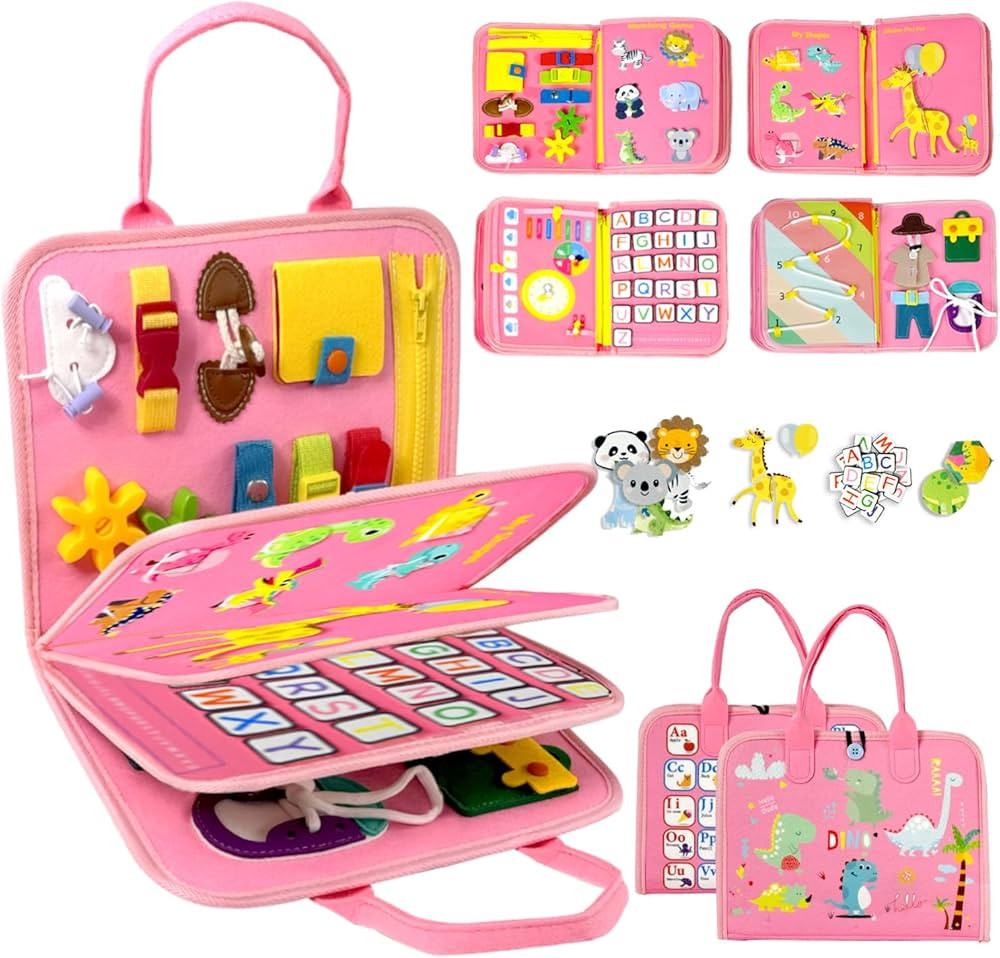 Qizfun Busy Board Book Montessori Toys for 1 2 3 4 Year Old, Girl Birthday Gifts, Educational Sen... | Amazon (US)