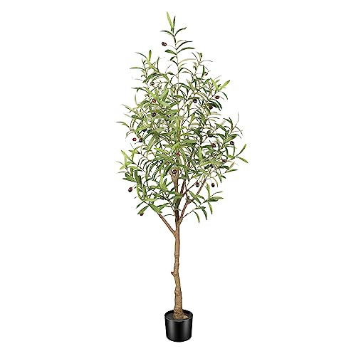 FEELEAD Artificial Olive Tree 5ft - Fake Potted Olive Silk Tree with Planter Natural Olive Branches and Realistic Leaves Faux Tree for Home House Office Decor Indoor | Amazon (US)