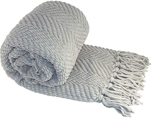 Home Soft Things Knitted Tweed Throw Couch Cover Blanket, 50 x 60, Silver | Amazon (US)