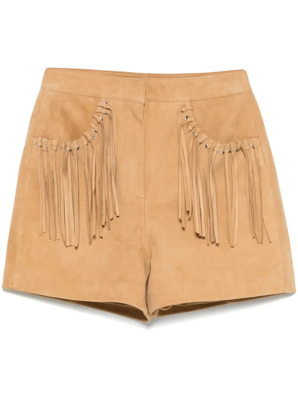 Maje fringe-detail Suede Shorts  | Neutrals | FARFETCH | Farfetch Global