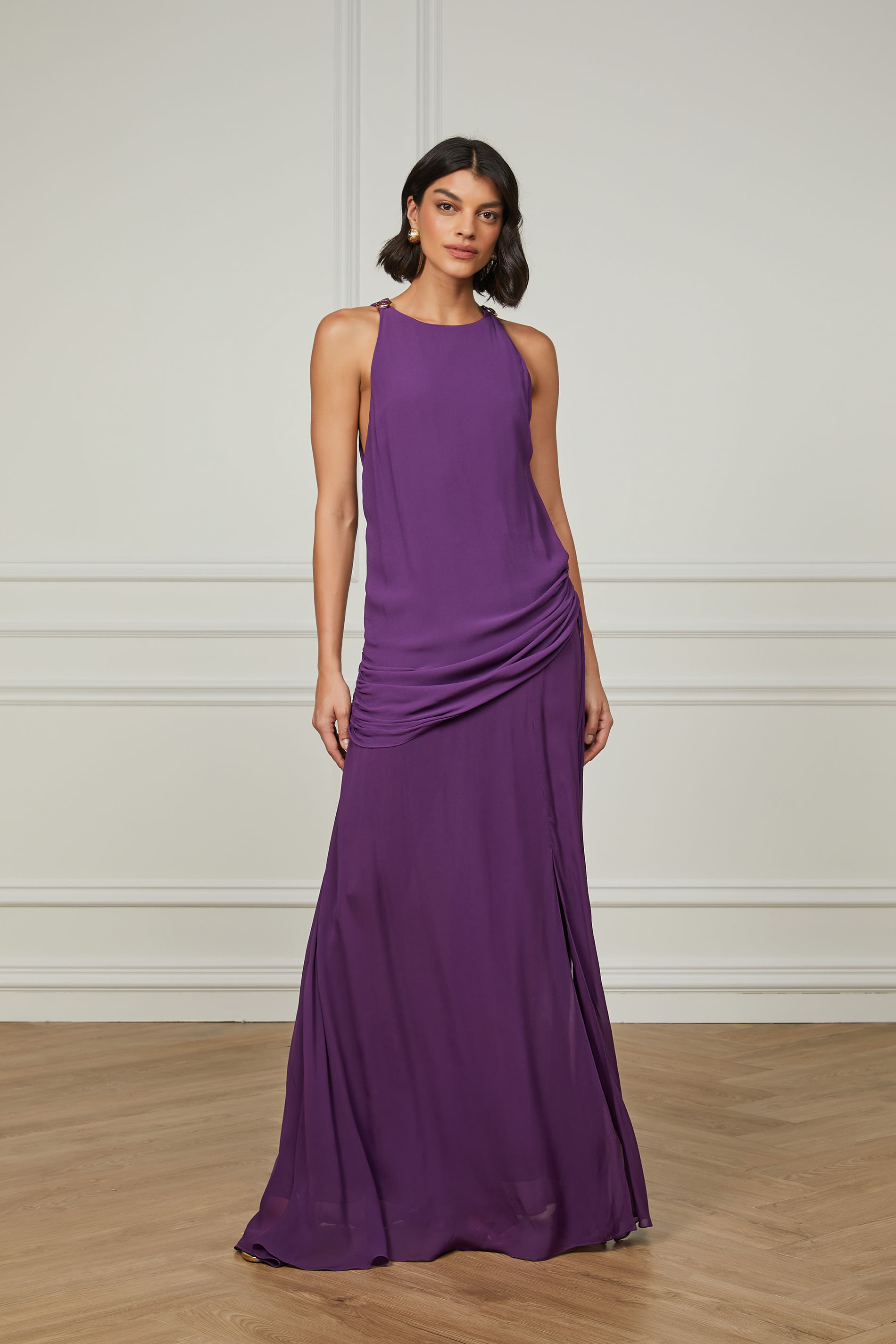 Vestido De Georgette Leve Longo Roxo | OffPremium (BR)