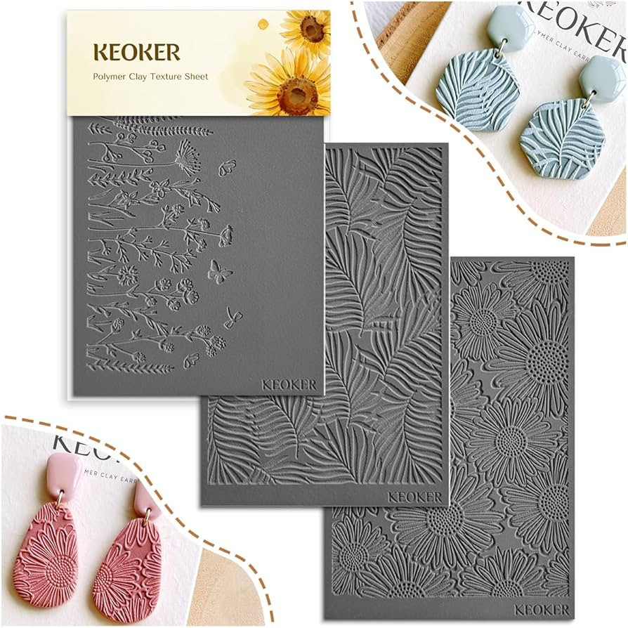 KEOKER Polymer Clay Texture Sheets, Clay Texture Mat for Making Earrings Jewerly, Polymer Clay Ea... | Amazon (US)