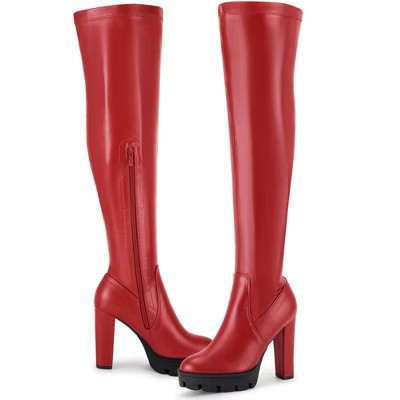 Perphy Women's Block Heels Over the Knee High Platform Boots 8 Red | Target