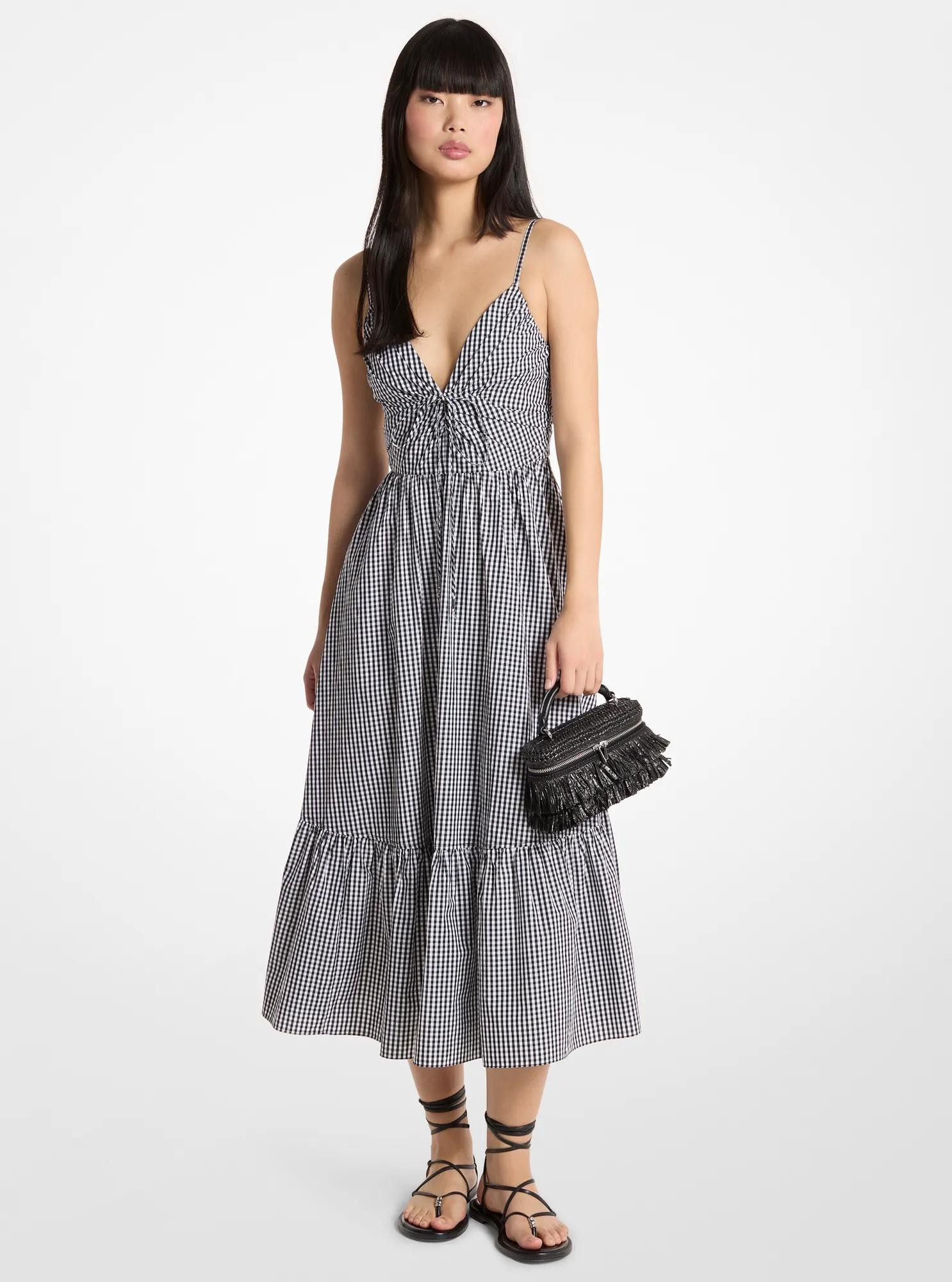 Gingham Cotton Midi Dress | Michael Kors US