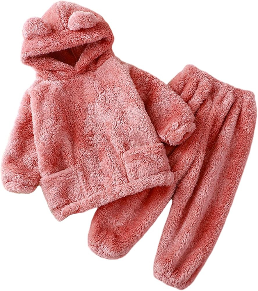 Arssm Girl Pants Sets Two Pieces Outfit Kids Bear Ear Fuzzy Fluffy Hoodie Sweatshirt with Fleece ... | Amazon (US)