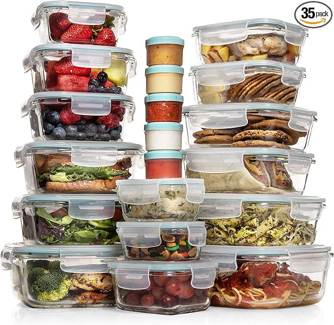Razab 35 Pc Set Glass Food Storage Containers with Lids - Meal Prep Airtight Bento Boxes BPA-Free... | Amazon (US)