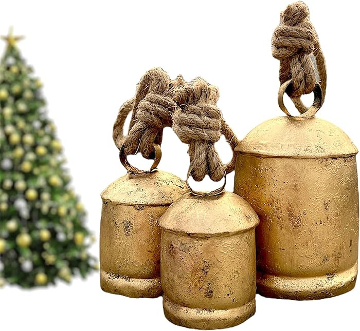 Set of 3 Giant Harmony Decorative Bells Vintage Rustic Home Decor Handmade Christmas Large Bells ... | Amazon (US)
