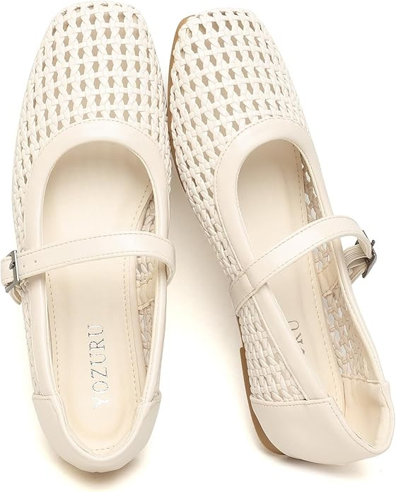 Yozuru Womens Woven Ballet Flats Mesh Mary Jane Shoes Dressy Squared Toe Comfortable Buckle Strap... | Amazon (US)