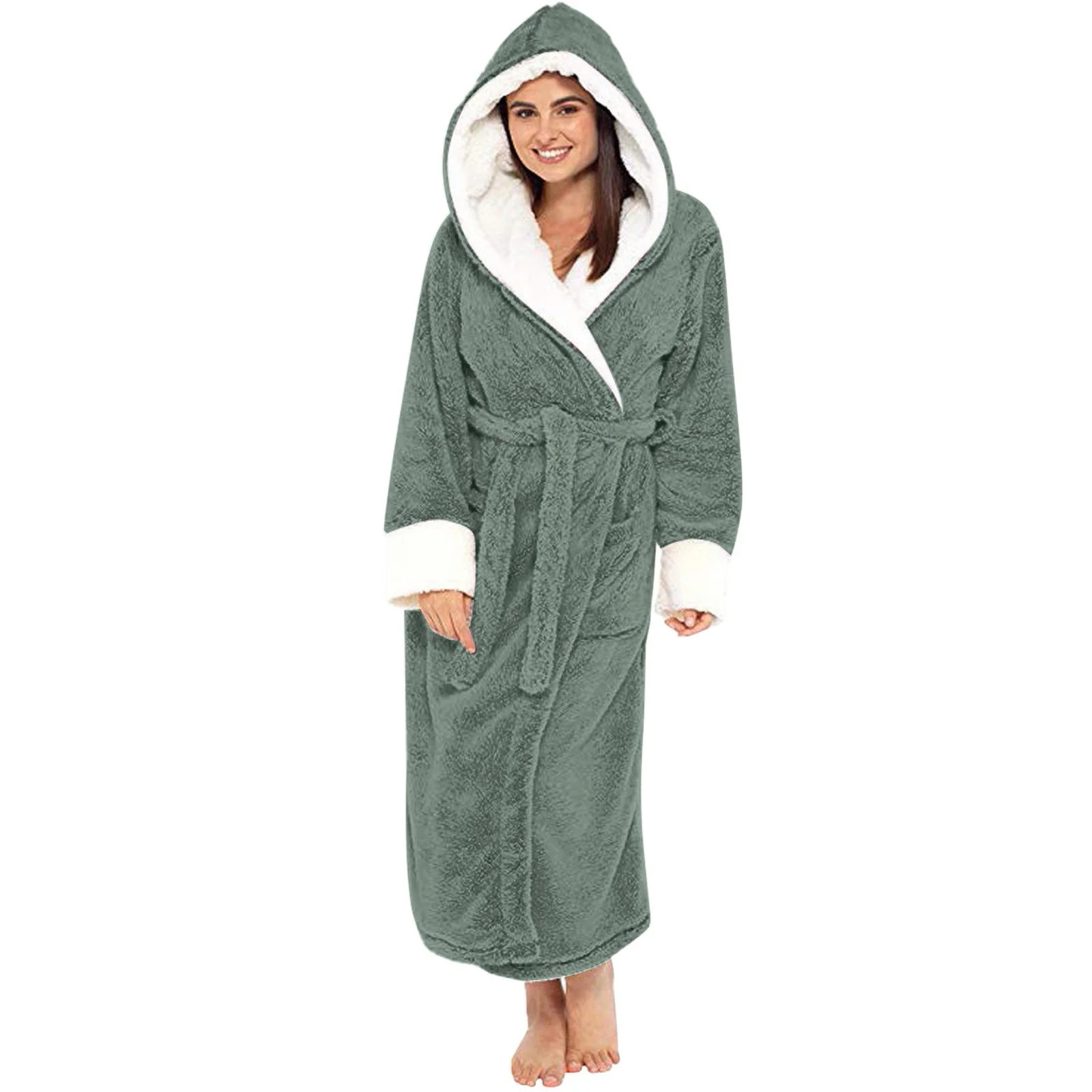 Women Hooded Fleece Robe, Short Plush Robes for Womens With Hood Soft Warm Spa Bathrobe | Walmart (US)