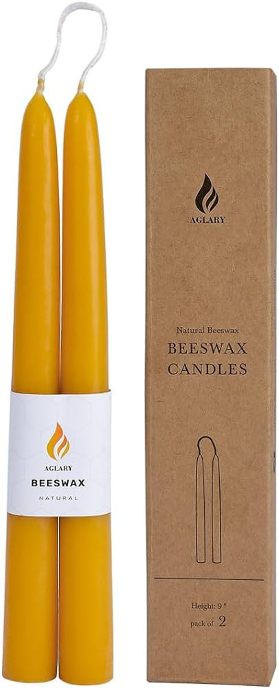 Aglary 2PCS Beeswax Taper Candles, 9" Handmade Natural Candles, Dripless and Smokeless，9 Hour B... | Amazon (US)