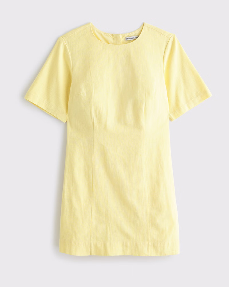 Short-Sleeve Linen-Blend Button Mini Dress | Abercrombie & Fitch (US)