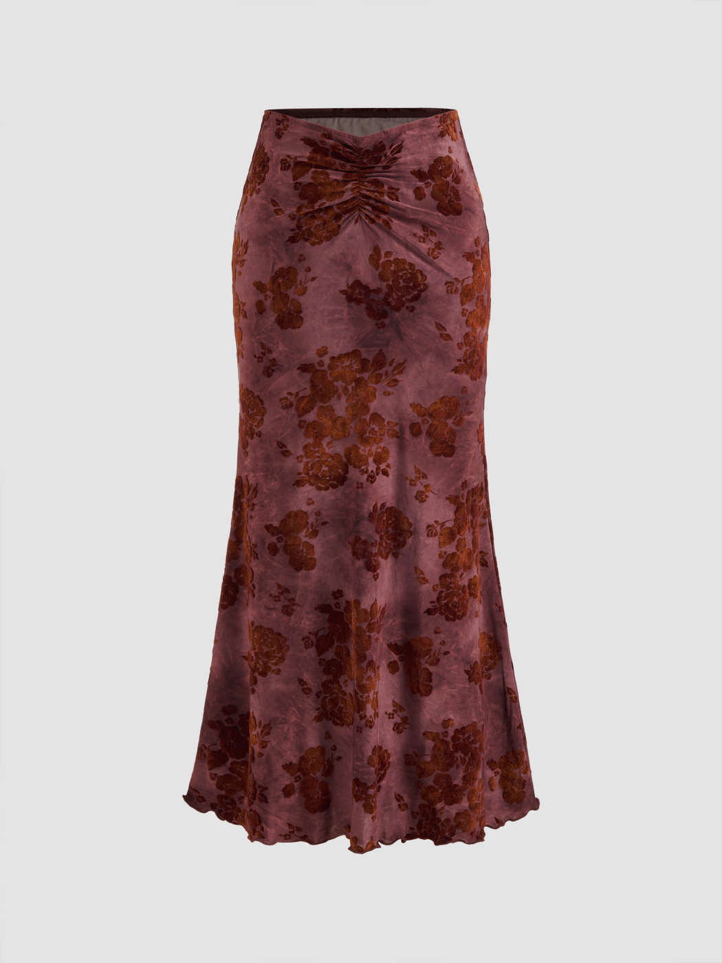 Mid Rise Floral Ruched Maxi Skirt | Cider